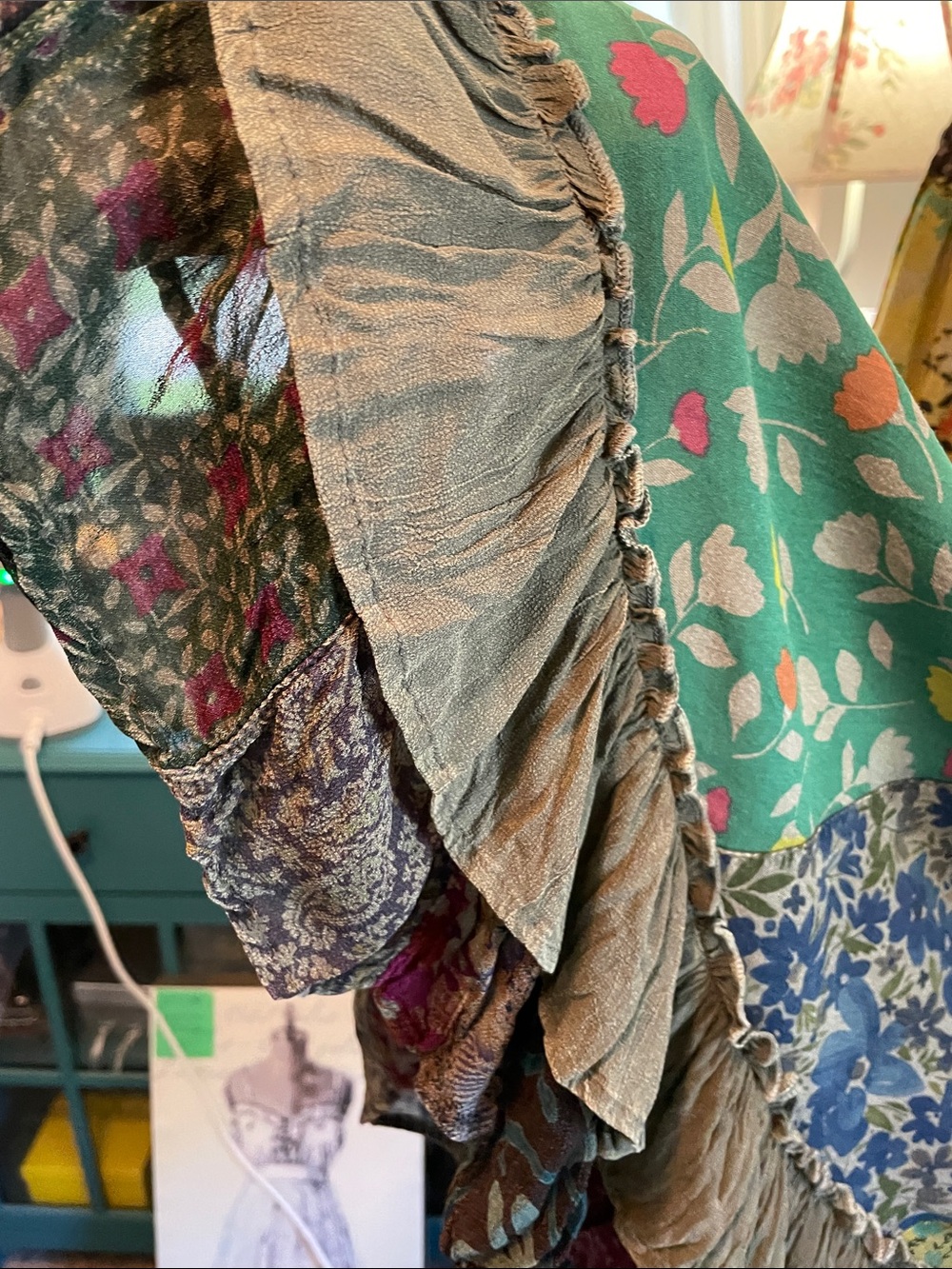 PatchworkBoho  Floral Ruffle Maxi Skirt - Teal/Brown. Young Threads - Picture 14 of 14